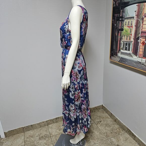 NWT Lara G by Lara Guidotti  Silk Blend Denim Floral Maxi Dress Size Large - Picture 4 of 11